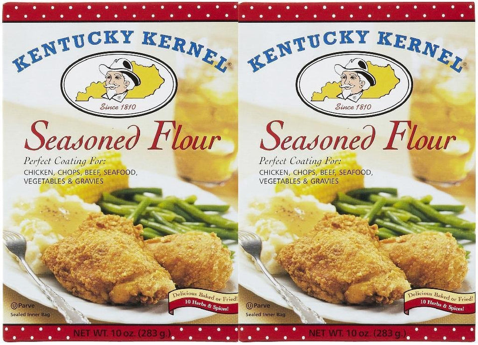 Kentucky Kernal seasoned flour bottle for easy, flavorful frying and baking preparation.