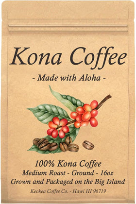 Keokea Coffee Co. Kona ground coffee bag with rich aroma for everyday brews.