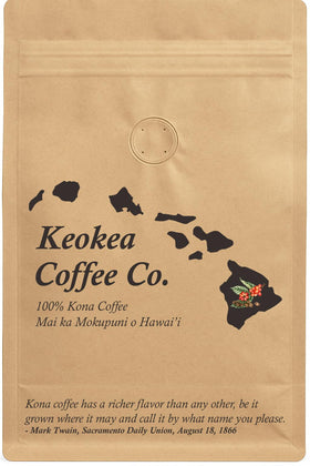 Keokea Kona steaming cup reveals inviting aroma and balanced medium roast.