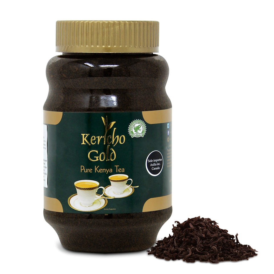 Kericho Gold tea jar poured for a rich morning ritual.
