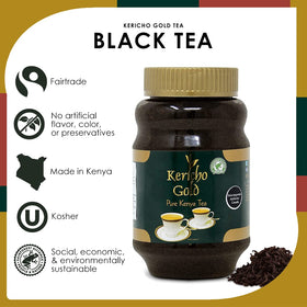 Closeup of Kericho Gold loose leaf tea highlighting aroma and quality.