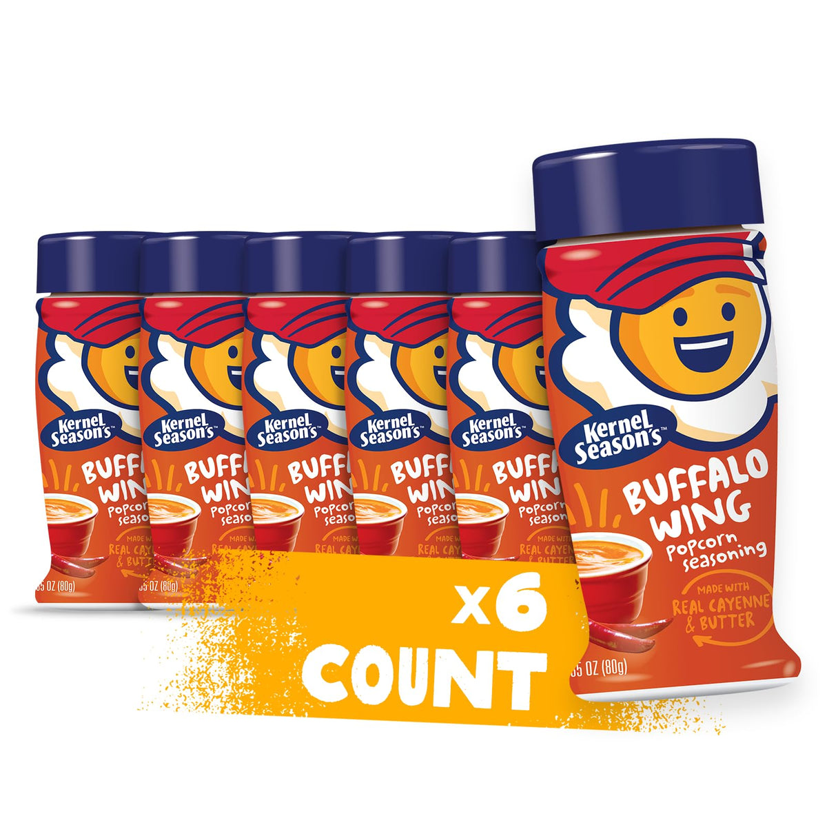 Kernel Season's Buffalo Wing popcorn seasoning pack front for bold movie-night popcorn.