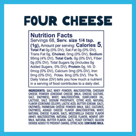 Kernel Season's Four Cheese popcorn seasoning jar boosts movie-night taste with Italian cheese blend.