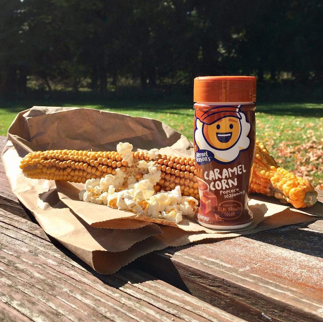 Kernel Seasons kitchen ready setup suggests quick seasoning after popping your corn.