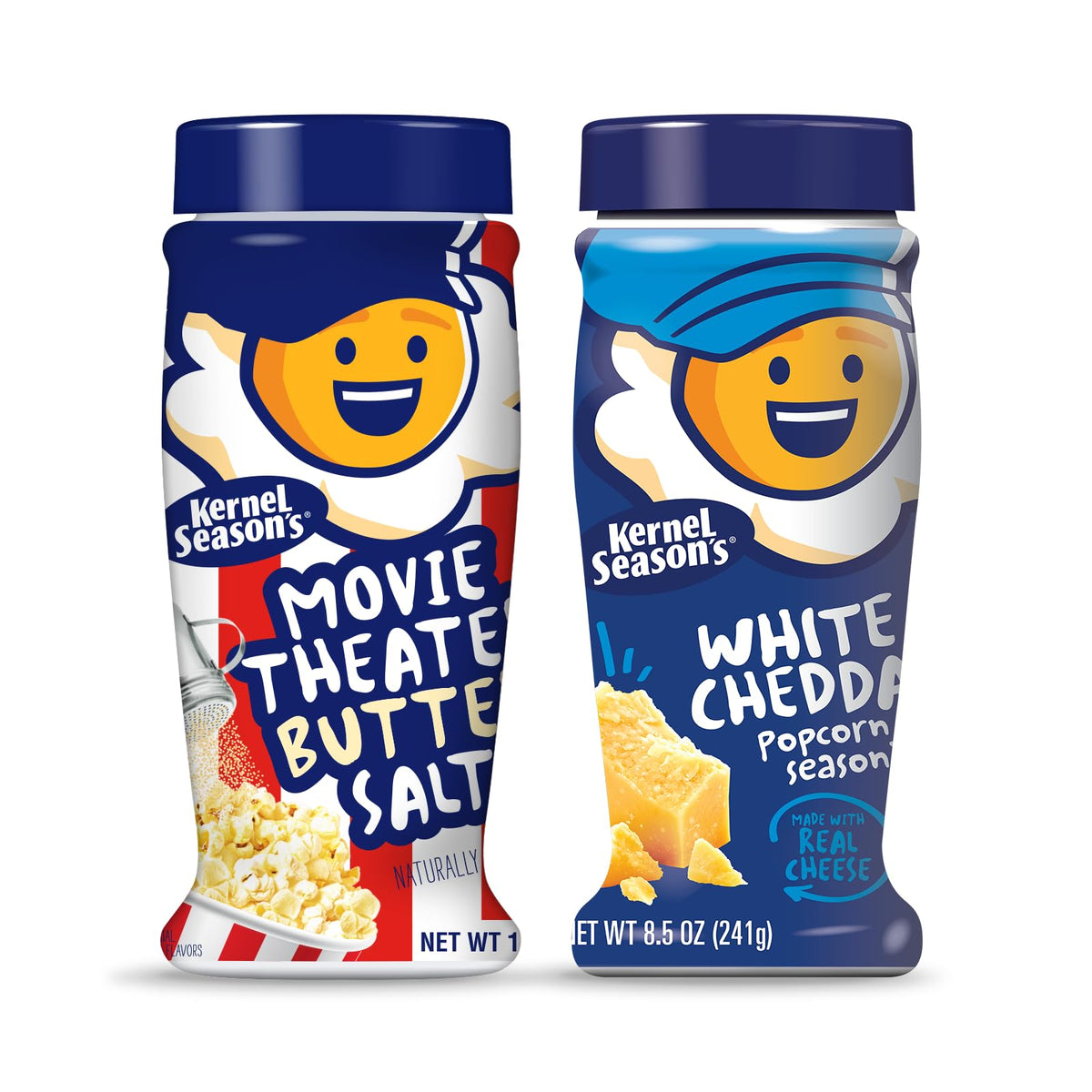 Kernel Season's Movie Theater Butter popcorn seasoning sprinkled on kernels for cinema flavor