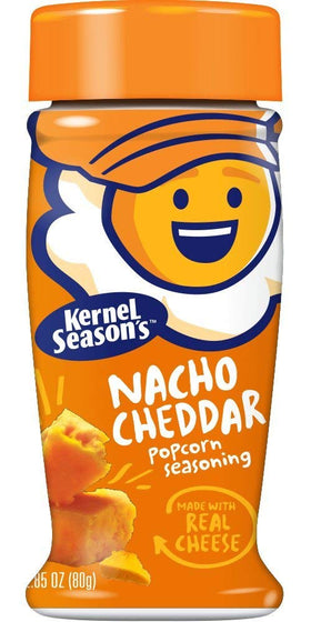 Kernel Season's Nacho Cheddar 3-pack display for quick flavor upgrade on popcorn.