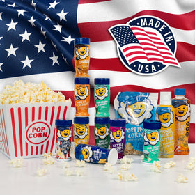 Kernel Season's popcorn seasoning shake-action coating freshly popped corn.
