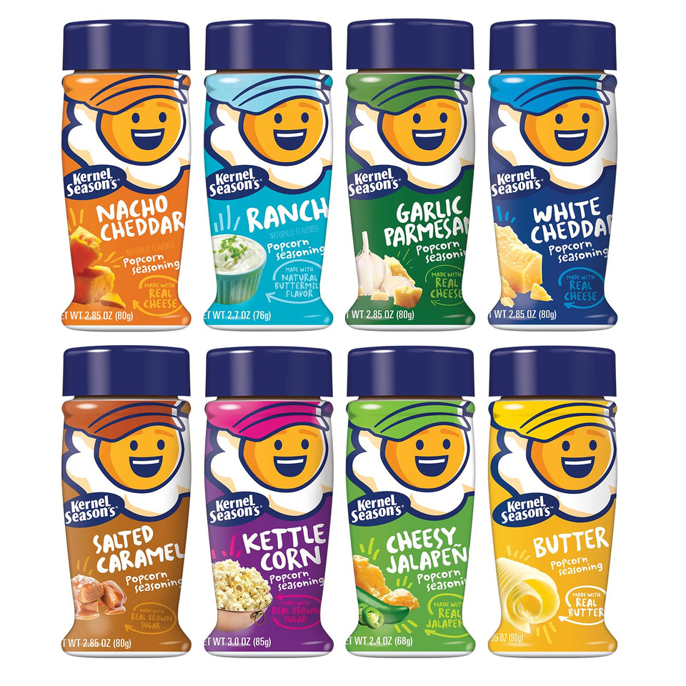Kernel Season's variety-pack eight mini shakers for customizable popcorn flavoring at home