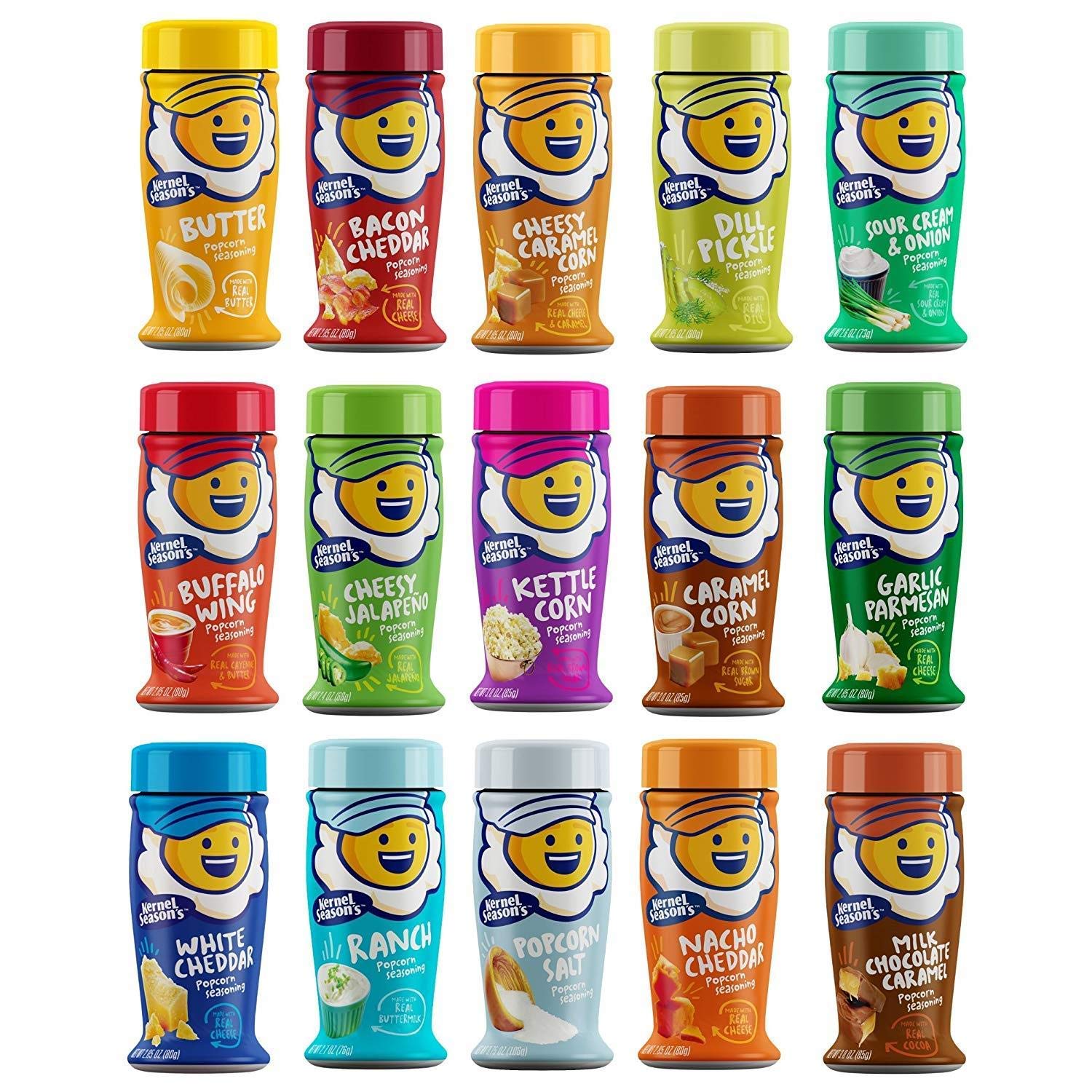 Kernel Seasons popcorn variety pack with 15 flavors for versatile snacking.