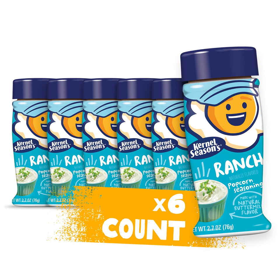 Kernel Season's Ranch seasoning pack of six shakers for popcorn flavor.