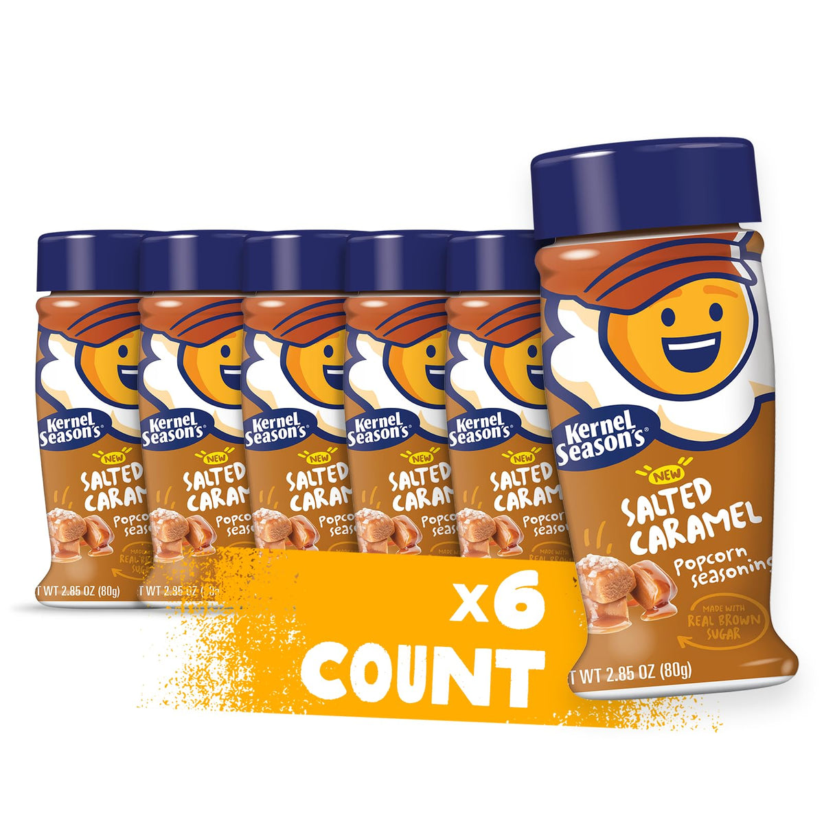 Kernel Season's Salted Caramel popcorn seasoning jar enhances snacks with salty-sweet flavor