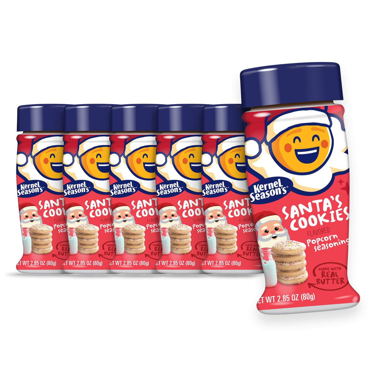 Kernel Season's Santa's Cookies seasoning jar close-up highlighting rich holiday flavor.