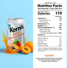Kern's Apricot Nectar pour into glass highlights smooth texture and versatile smoothie base
