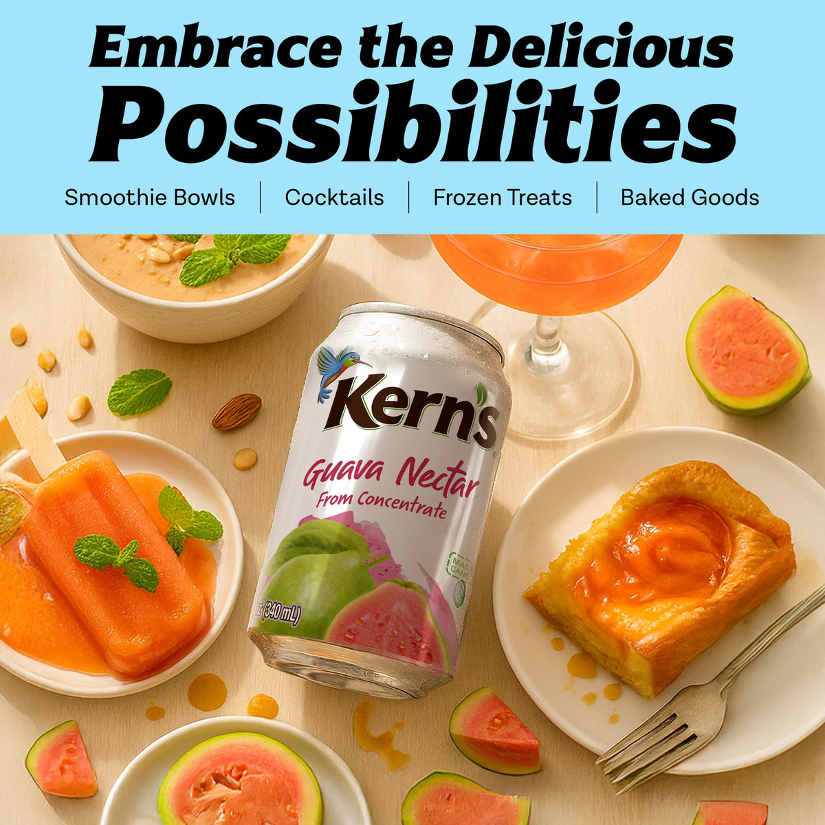Kern's Guava Nectar bulk pack on pantry shelf for gatherings