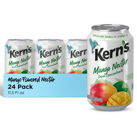 Kern's Mango Nectar bottle closeup showing rich puree for bold flavor.