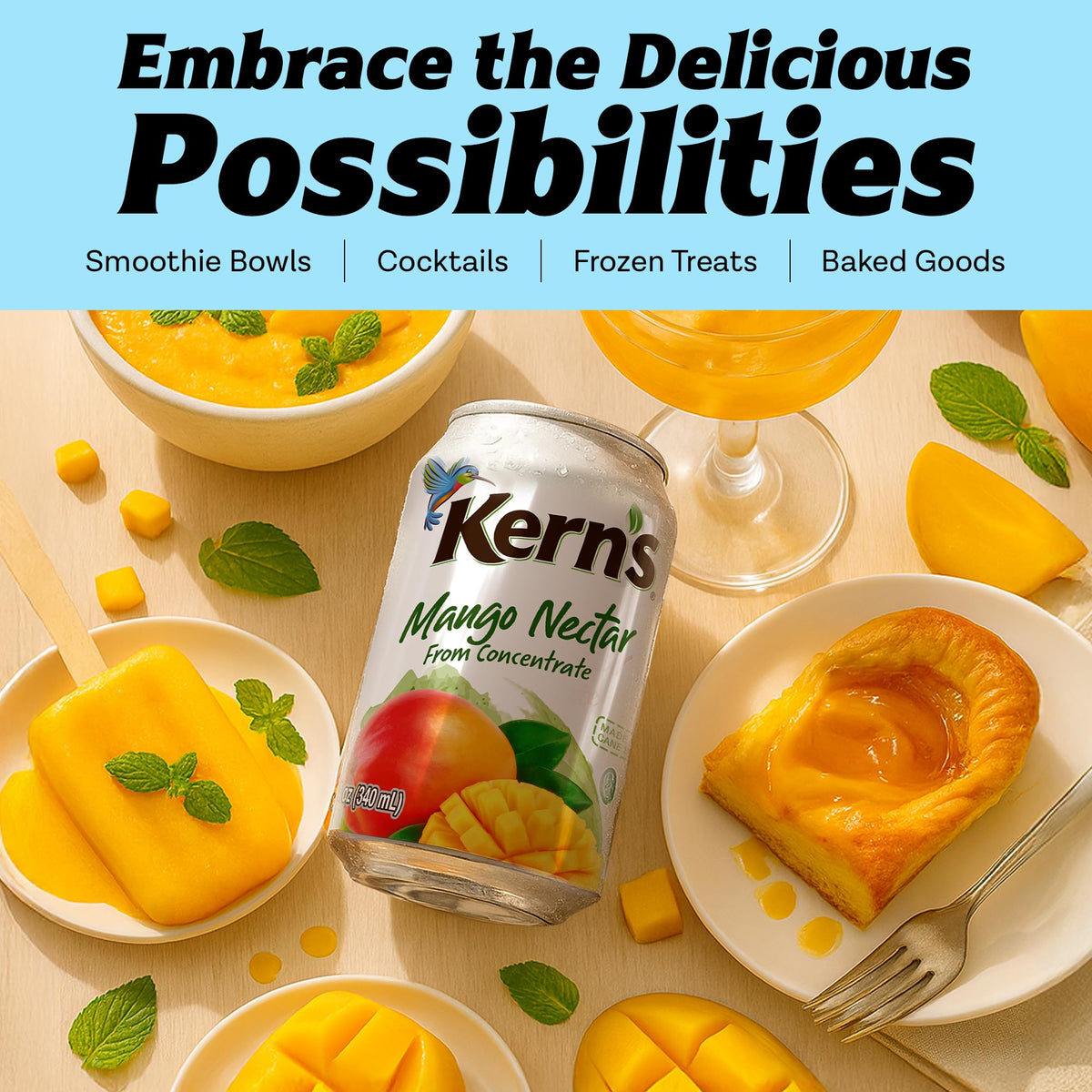 Kern's Mango Nectar in a shaker for tropical mixer ideas.