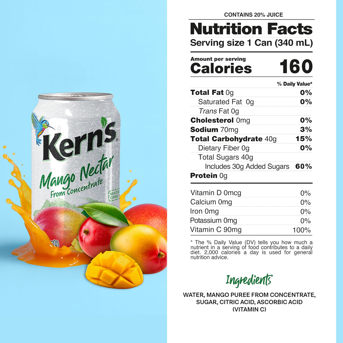 Kern's Mango Nectar in a glass ready for a refreshing tropical sip.