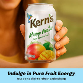 Pour Kern's Mango Nectar into a glass for smoothies or cocktails.