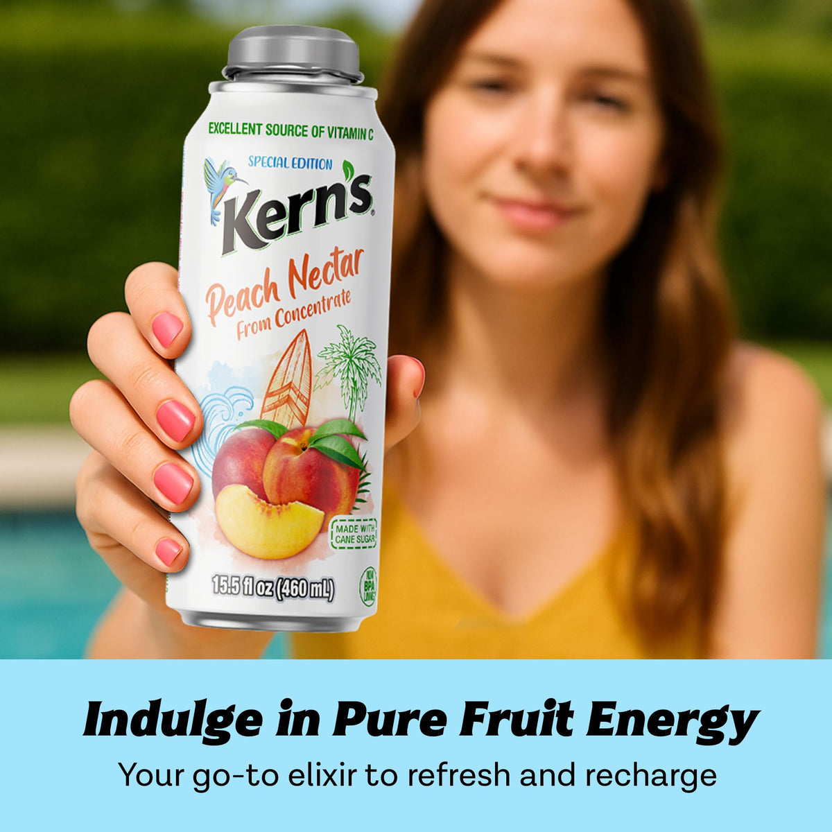 Kern's Peach Nectar bottle for kids' lunchboxes and refreshing beverages