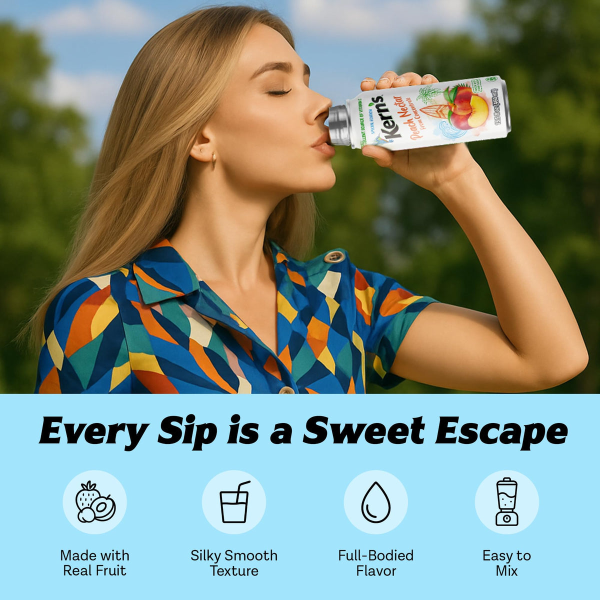 Kern's Peach Nectar used as a smoothie base for fruity blends