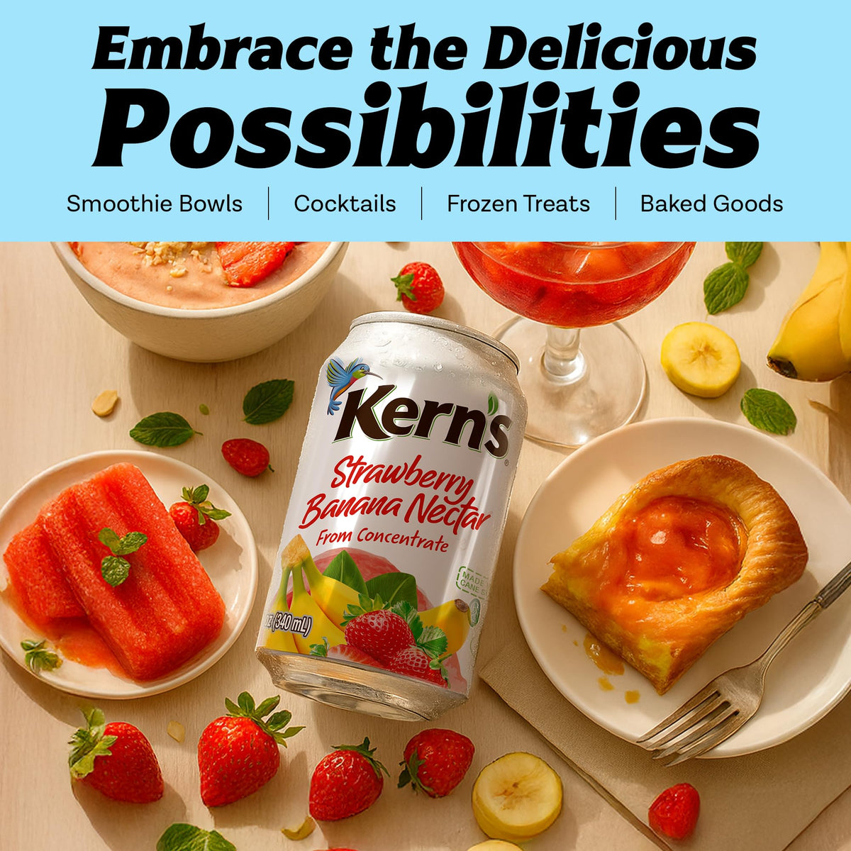 Kern's cocktail-mixer image shows it as a flavorful foundation for tropical drinks