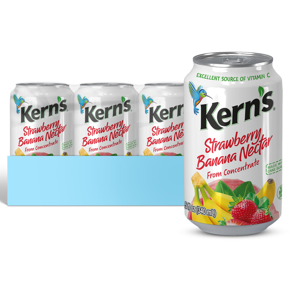 Kern's Strawberry Banana Nectar Juice front can showcases bold tropical flavor for everyday sips