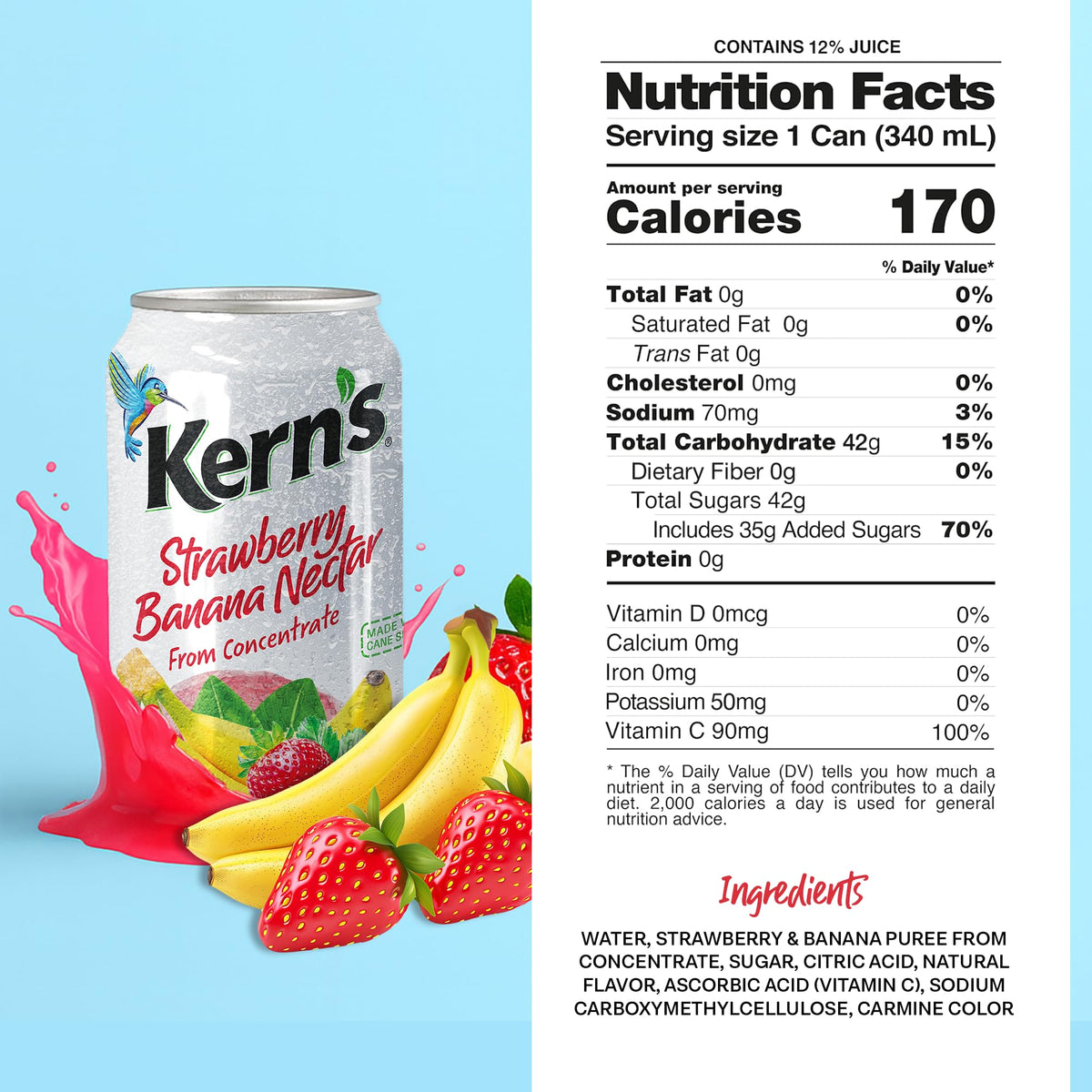 Kern's nectar label side highlights fresh fruit puree for thick, smoothie-friendly texture