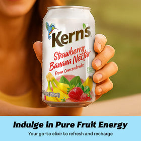 Kern's Strawberry Banana Nectar Juice pour-glass demonstrates versatile base for smoothies