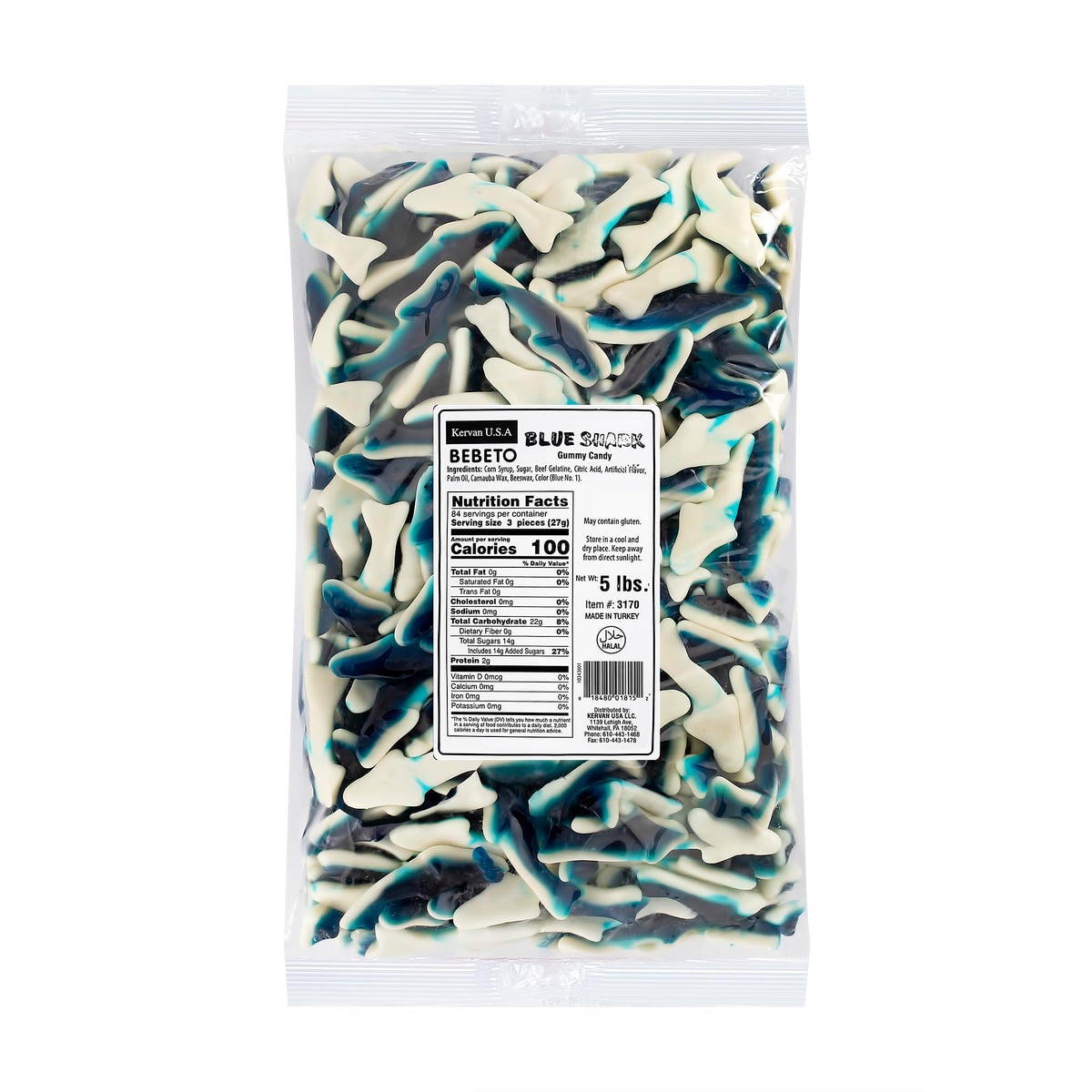 Kervan Bebeto Blue Shark Gummies bulk 5 lb for parties and sharing.