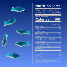 Kervan Bebeto Blue Shark Gummies kids snack for lunchboxes and parties.