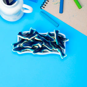 Kervan Bebeto Blue Shark Gummies sealed bag preserves freshness for long-lasting enjoyment.