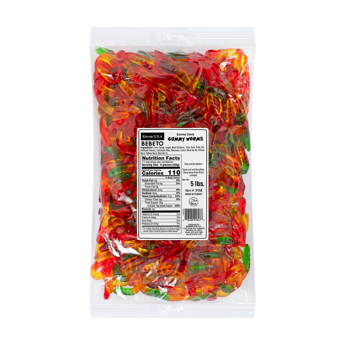 Kervan Bebeto Gummy Worms in a 5 lb bulk bag with fruity flavors for party treats
