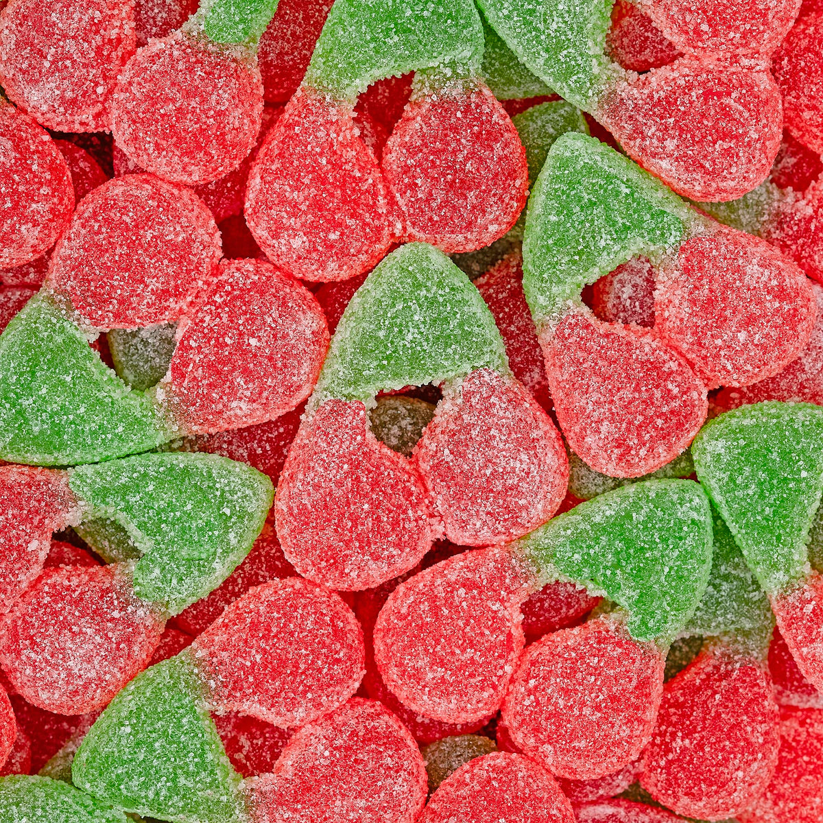 Kervan Bebeto Sour Cherry gummies closeup shows chewy texture and vibrant coating.
