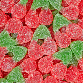 Kervan Bebeto Sour Cherry gummies closeup shows chewy texture and vibrant coating.