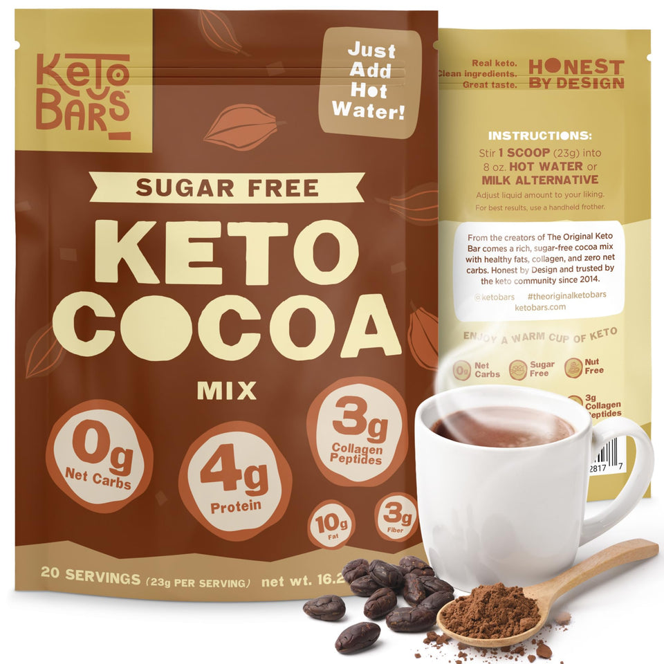 Keto Bars Healthy Cocoa Mix jar showing keto-friendly cocoa in a convenient container