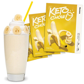 Keto Chow banana meal shake powder tub for quick, protein-rich meals.