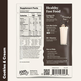 Keto Chow Cookies & Cream packaging — convenient single-serve packaging.