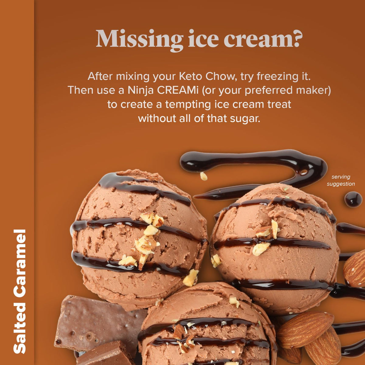 Keto Chow Salted Caramel ingredients label highlights complete keto macros