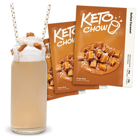 Keto Chow Salted Caramel powder can for quick keto meal prep