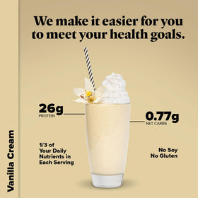 Keto Chow Vanilla Cream mixed shake in glass, creamy and convenient