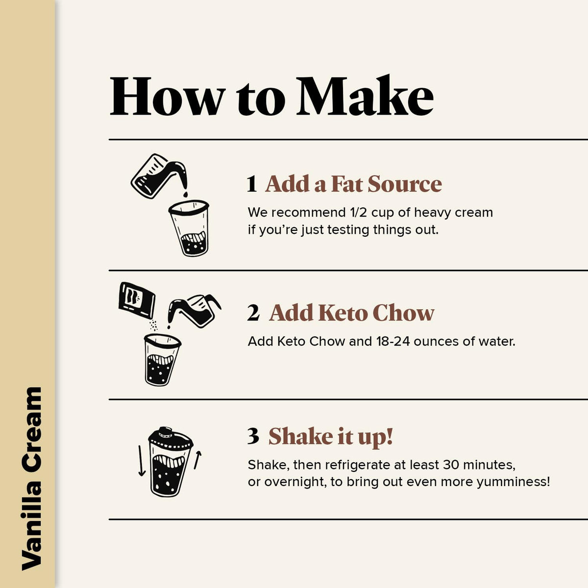 Keto Chow Vanilla Cream prep setup with shaker and ingredients