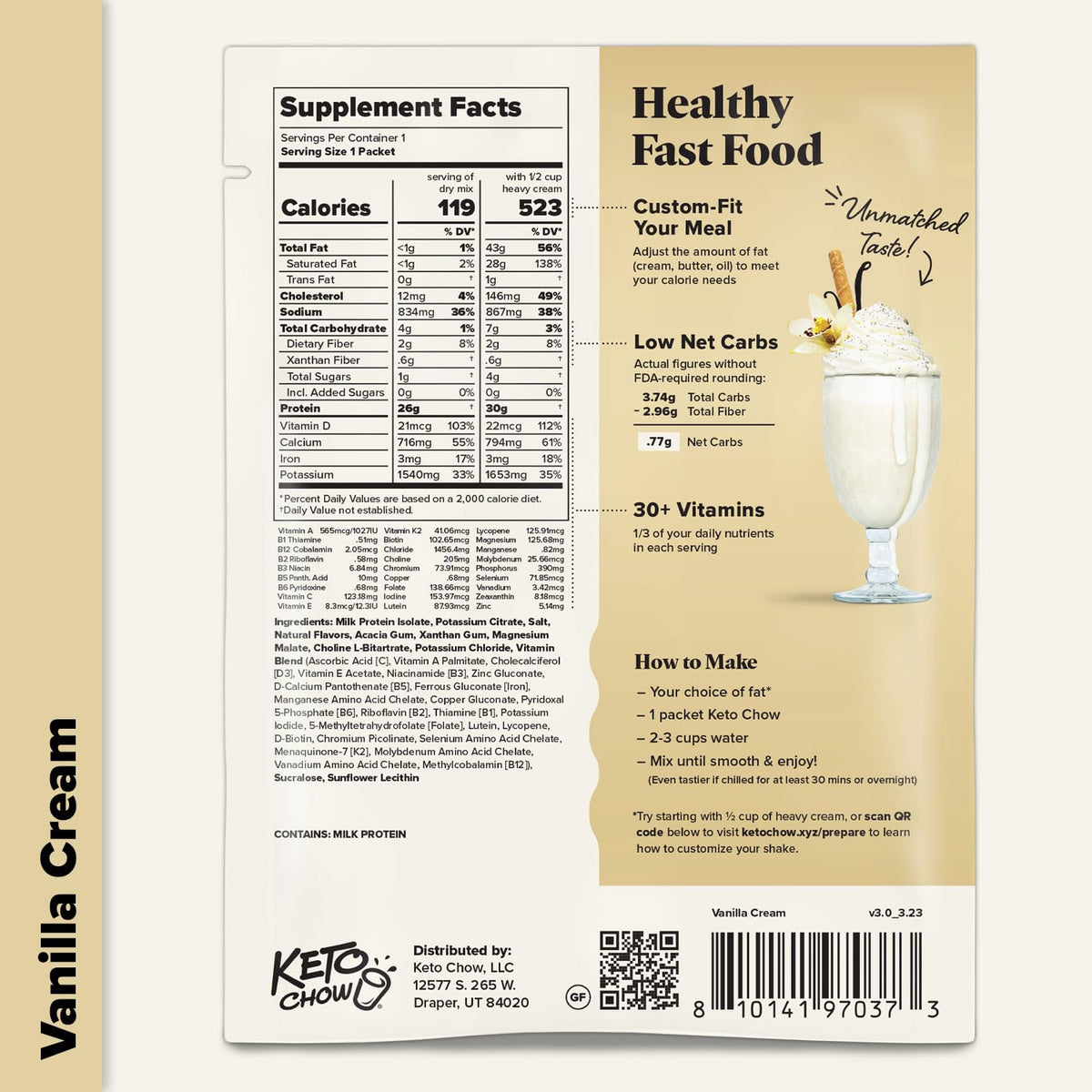Keto Chow Vanilla Cream table spread as ready-to-serve meal option