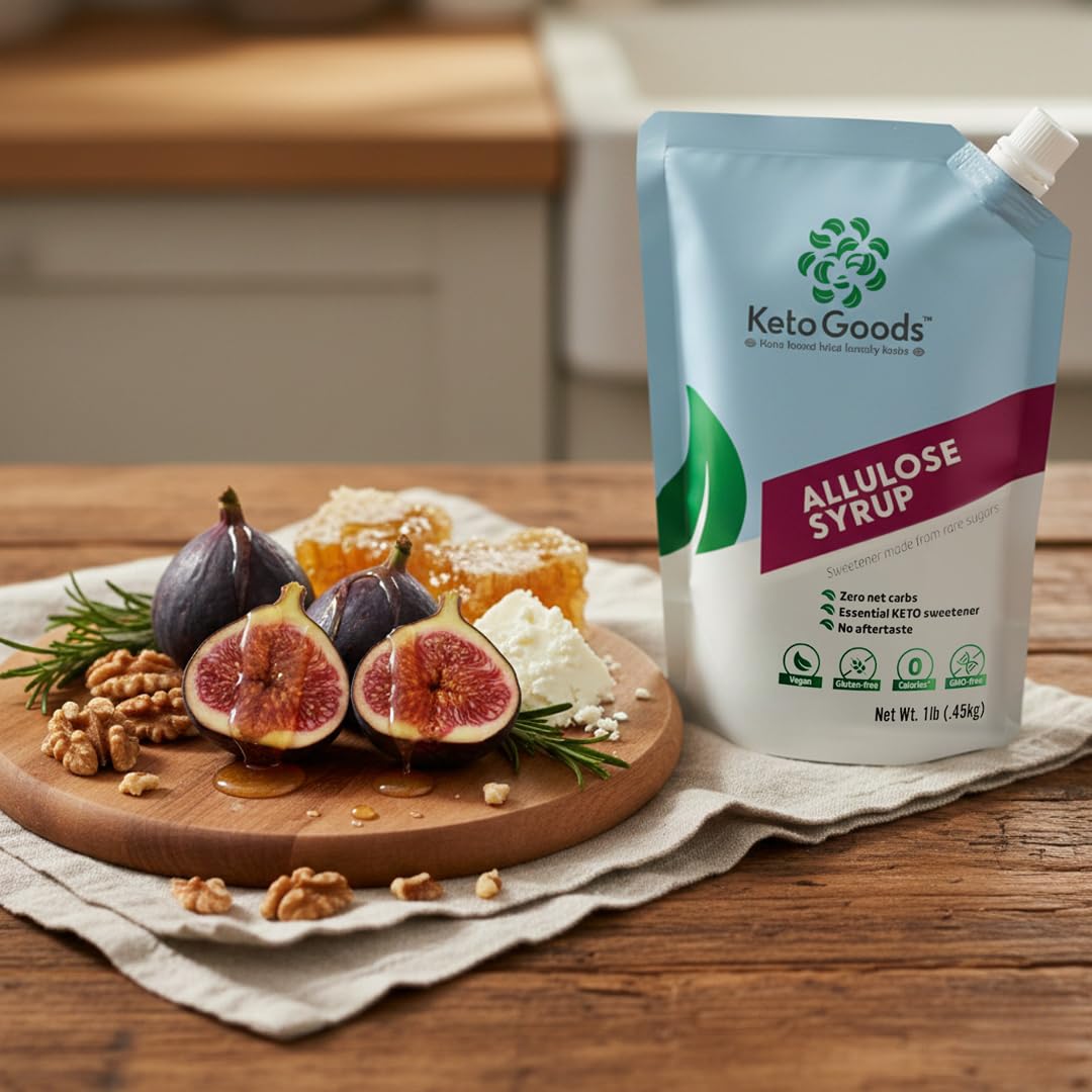 Keto Goods Allulose syrup label shows vegan and kosher certification
