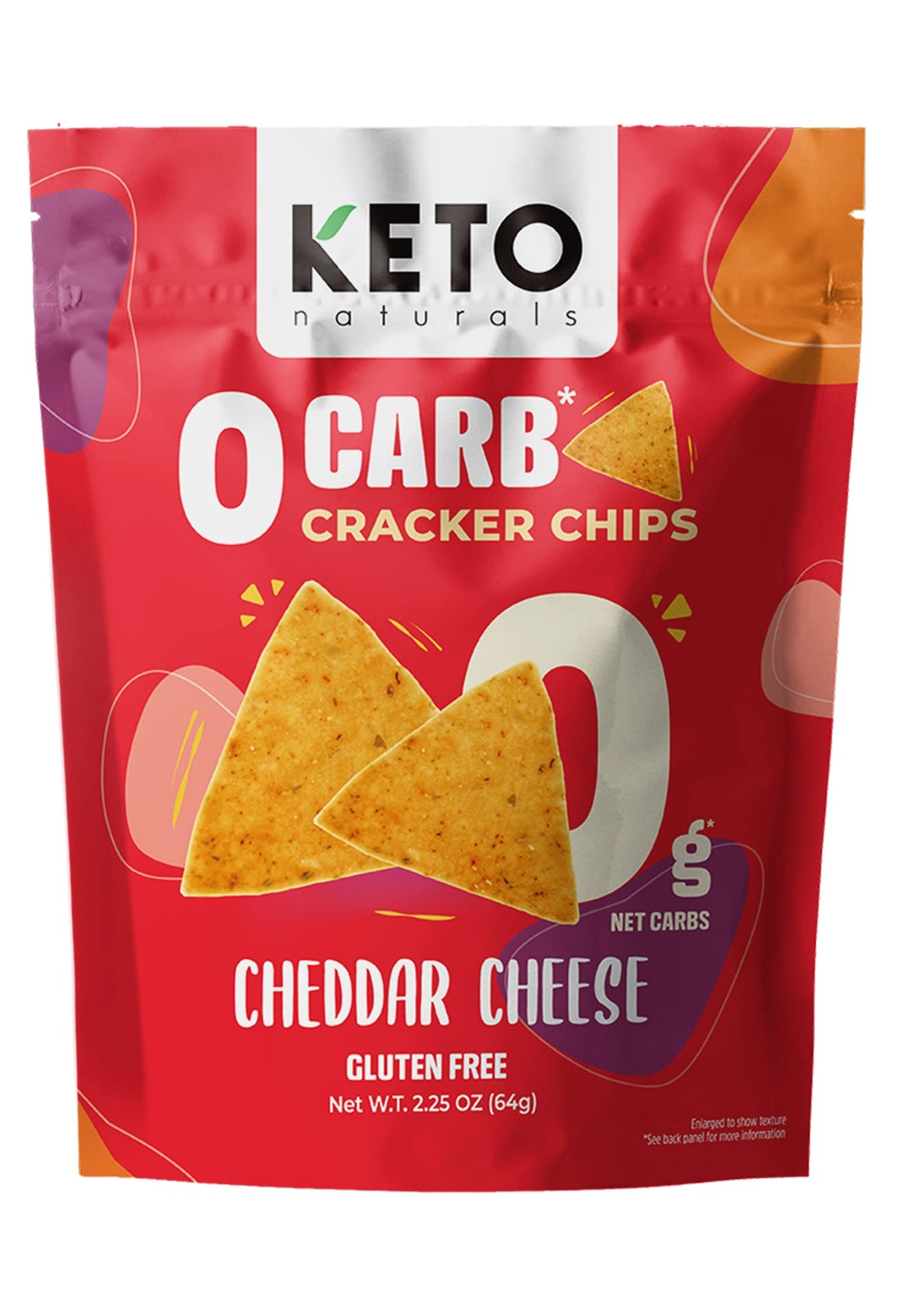 Keto Naturals cheddar keto crackers, closed bag, zero sugar and gluten-free.