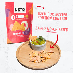 Keto Naturals cheddar keto crackers, kitchen counter, gluten-free keto-friendly snack.