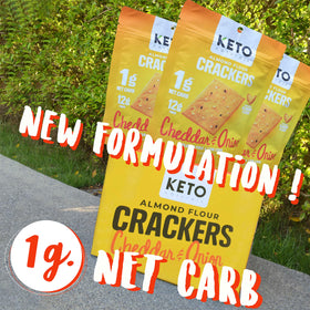 Keto Naturals cheddar-onion crackers side view ready for Keto snacking.