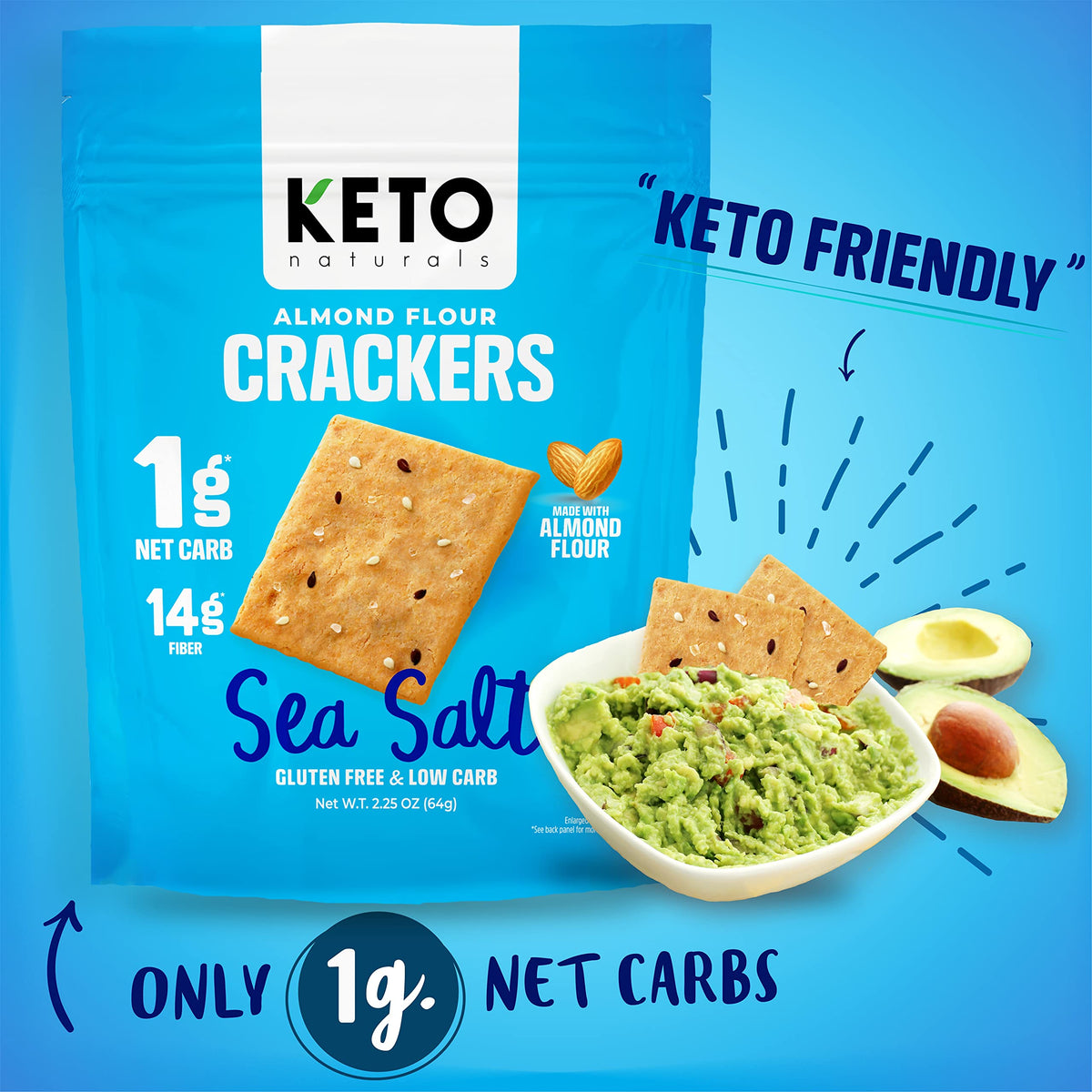 Keto Naturals sea salt crackers serving bowl, perfect for dips.