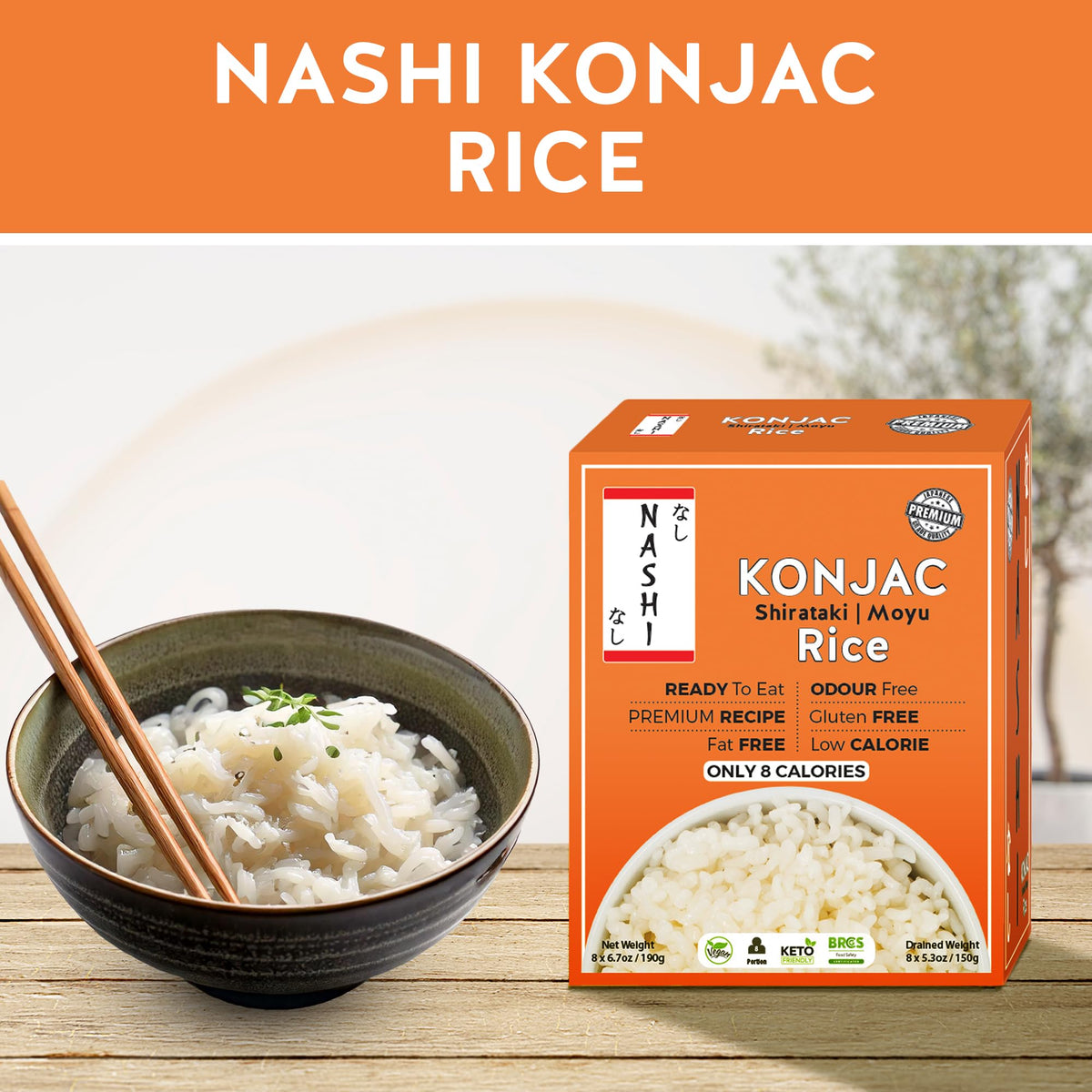 Two portions of Keto Skinny Konjac Rice in a single pack for portion control.