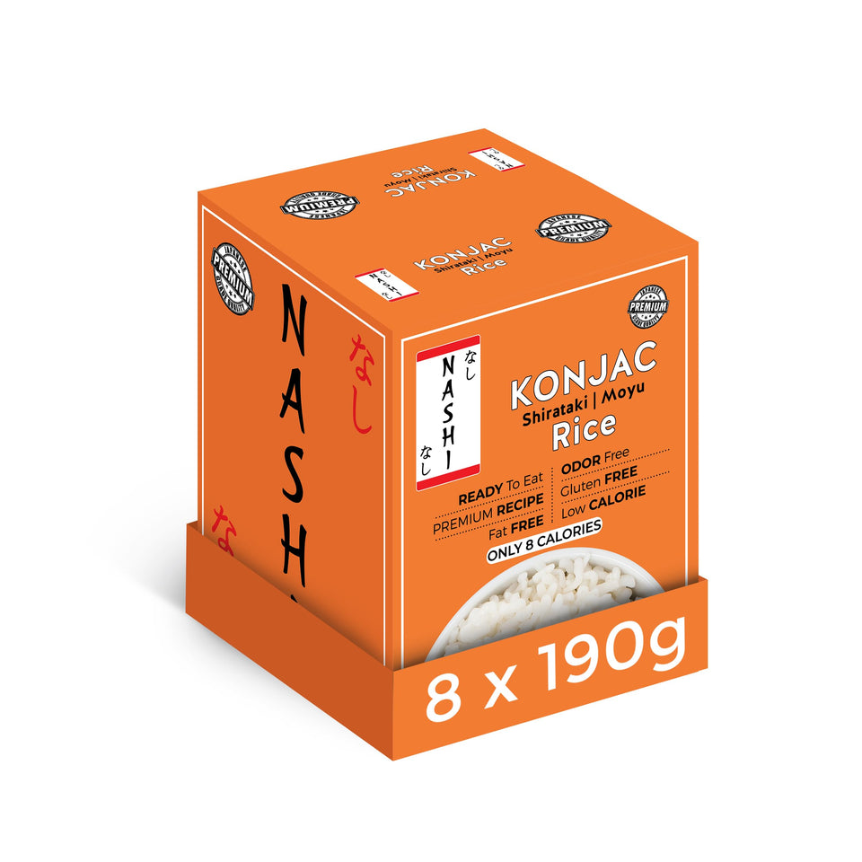 Keto Skinny Nashi Shirataki Konjac Rice Pack, ready to heat for a quick low-calorie meal.