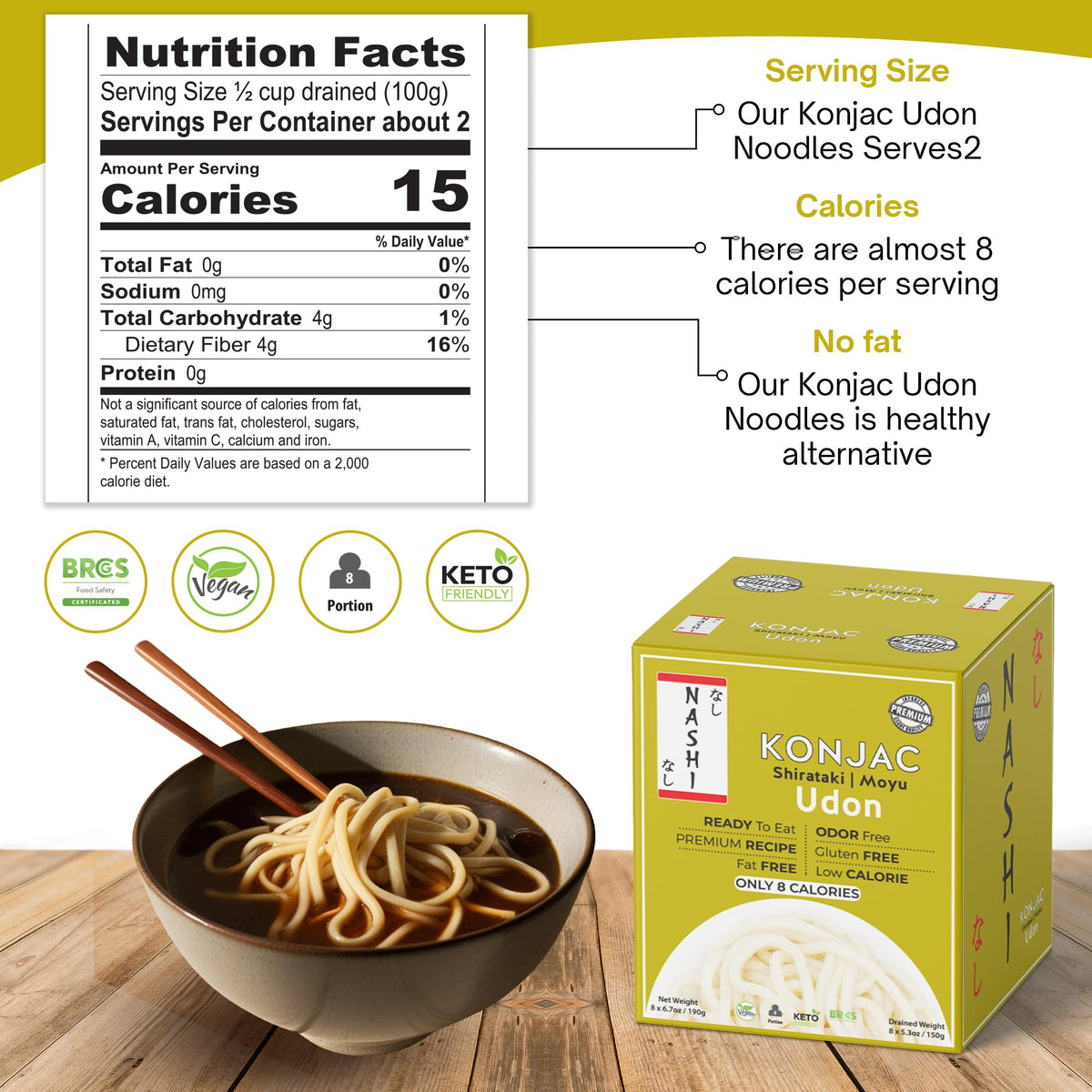 KETO SKINNY Nashi Shirataki Udon Noodles in broth ready-to-serve, quick dinner option.